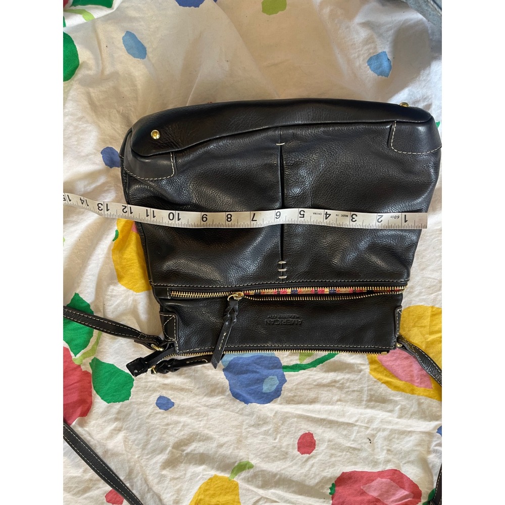 American Leather Co Black Pebbled Leather Crossbody Bag Striped Lining - Picture 6 of 6
